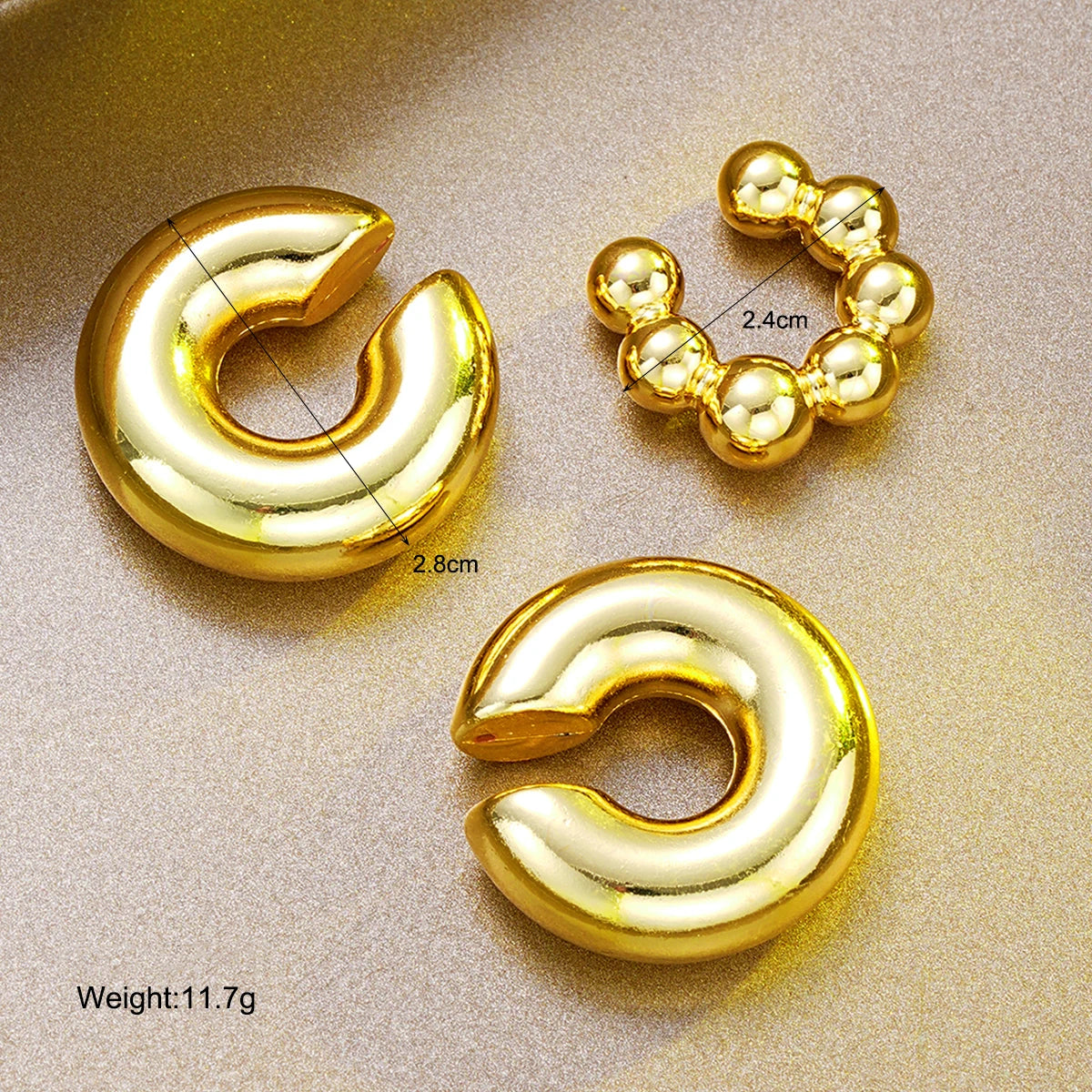 Punk Thick C-Shaped Gold Color Non-Piercing Cartilage Ear Cuff Set, 3 Pcs/Set