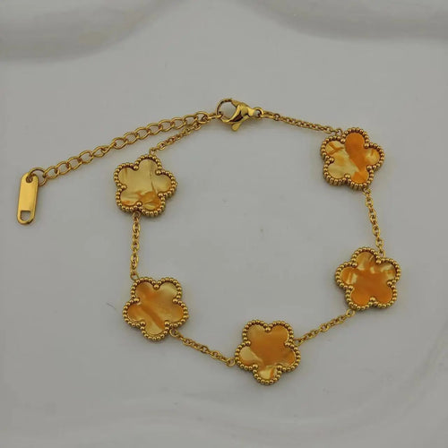 18k Gold Plated Lucky Five-Leaf Flower Stainless Steel Bracelet Women's Exquisite Five-Pointed Star Luxury Party Jewelry Gift