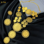 Dubai Gold Color Coin Necklace Bracelet Jewelry Sets For Women African Ethiopian Bridal Wedding Luxury Gifts