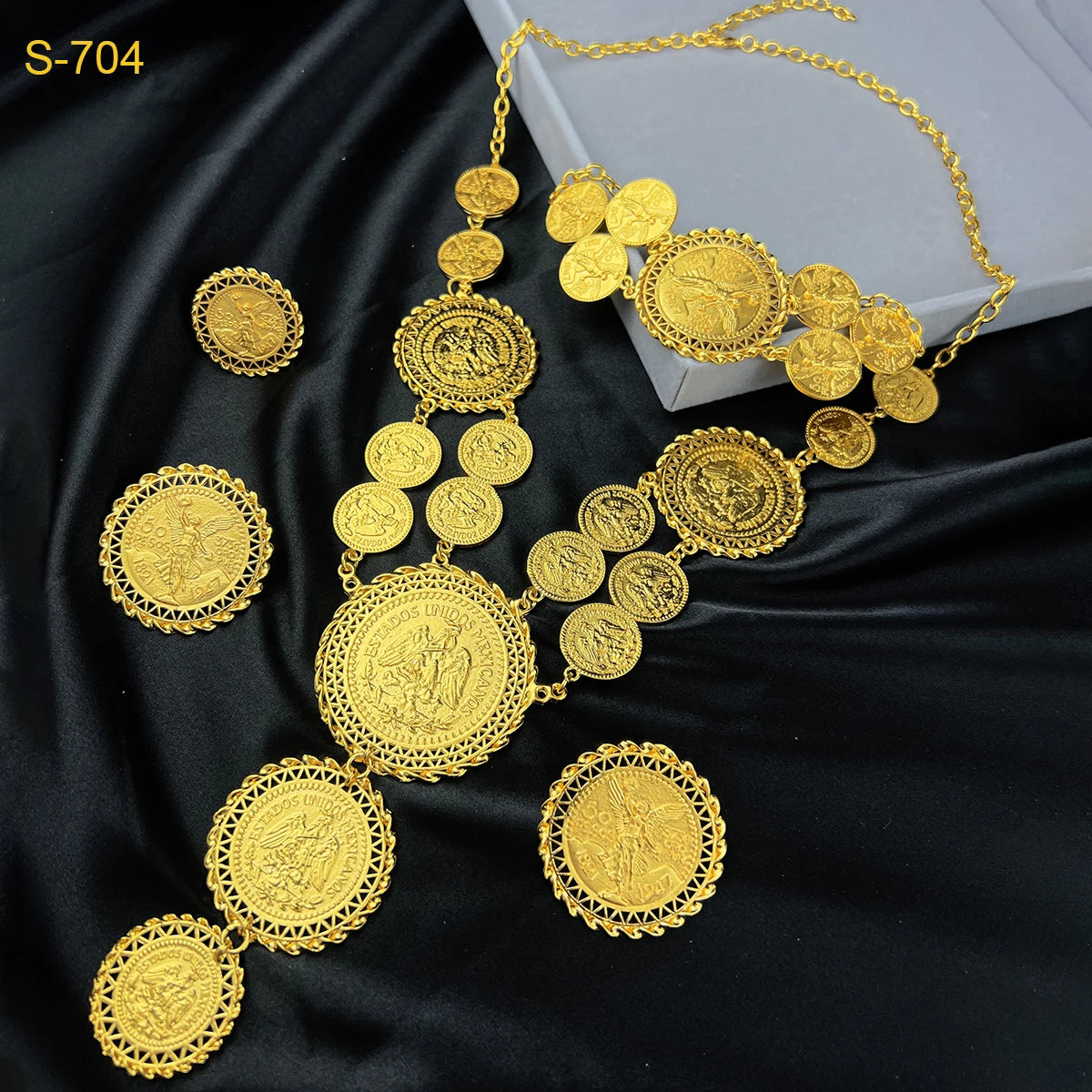 Dubai Gold Color Coin Necklace Bracelet Jewelry Sets For Women African Ethiopian Bridal Wedding Luxury Gifts