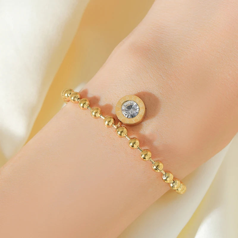 EILIECK 316L Stainless Steel Roman Numeral Zircon Necklace Bracelets Earrings Set For Women New Trendy Gift Waterproof Jewelry