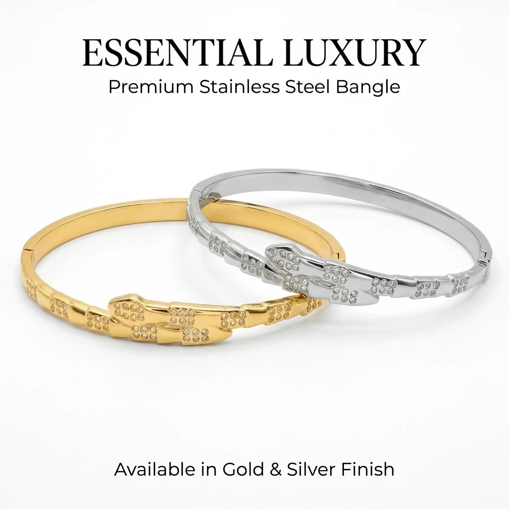 JP One Bracelet Jonc Élégant en Acier Inoxydable avec Serpent en Zircon