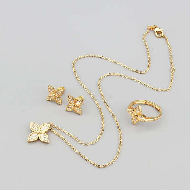 Classic Copper Luxurious Cubic Ziron Women Pendant Choker Necklace Statement Necklace Lady Fashion Earring Lady Ring Gift