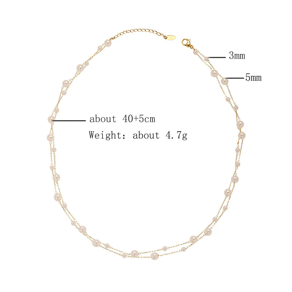 Stainless Steel Waterproof Temperament Pearl Chain Choker Necklace