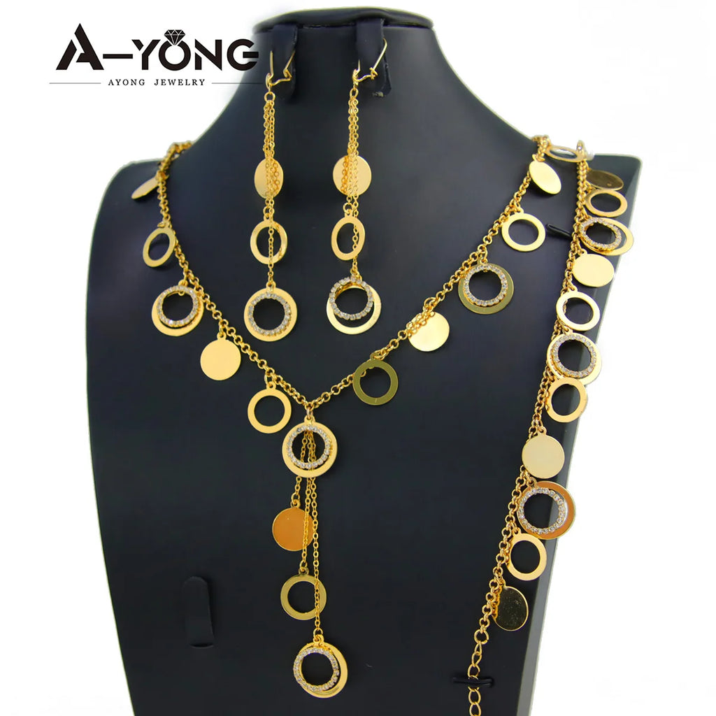Parure de collier de luxe plaqué or de Dubaï, couleur or 21 carats, pendentifs italiens à pampilles, colliers ras du cou, bijoux de mariage pour femmes musulmanes saoudiennes