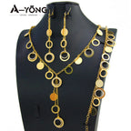 Parure de collier de luxe plaqué or de Dubaï, couleur or 21 carats, pendentifs italiens à pampilles, colliers ras du cou, bijoux de mariage pour femmes musulmanes saoudiennes