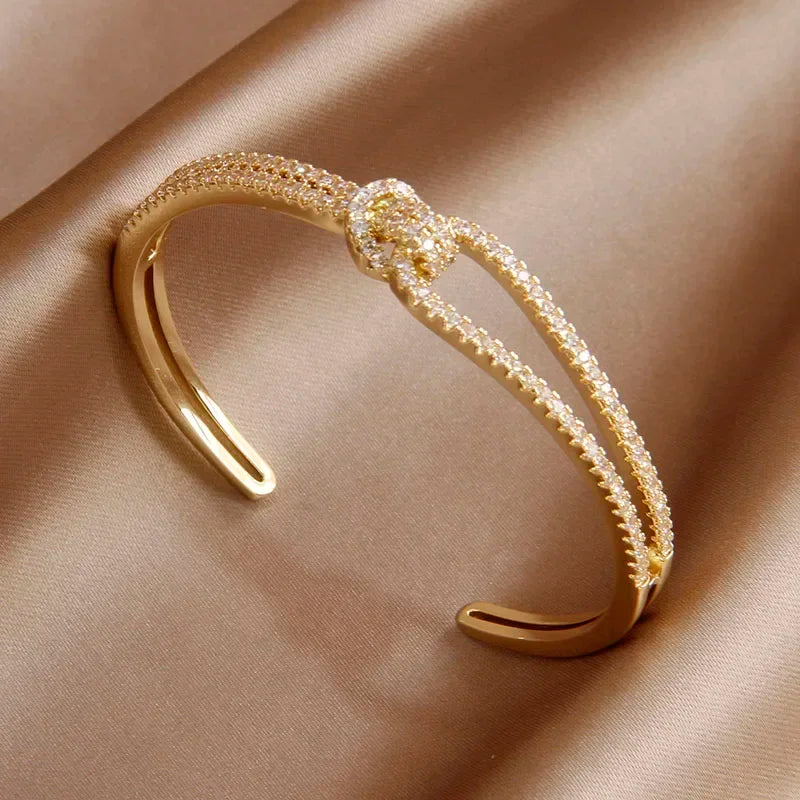Classic Luxury Full Crystal Zirconia Knot Open Bangle