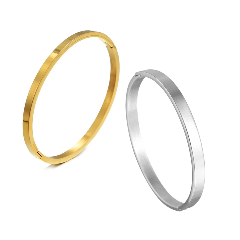 Minimalist Stainless Steel Gold-Plated Plain Stackable Bracelet
