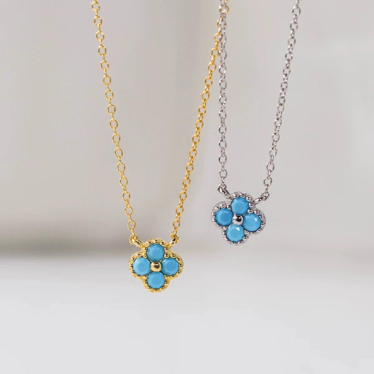 Turquoise Petal Necklaces For Women Ins Minimalist CZ Leaf Flowers Elegant Pendant Necklaces Gift
