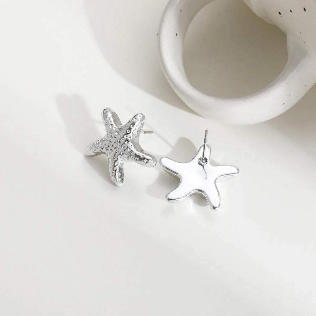 Geometric Starfish Gold & Silver Color Stud Earrings, 2 Pcs/Set