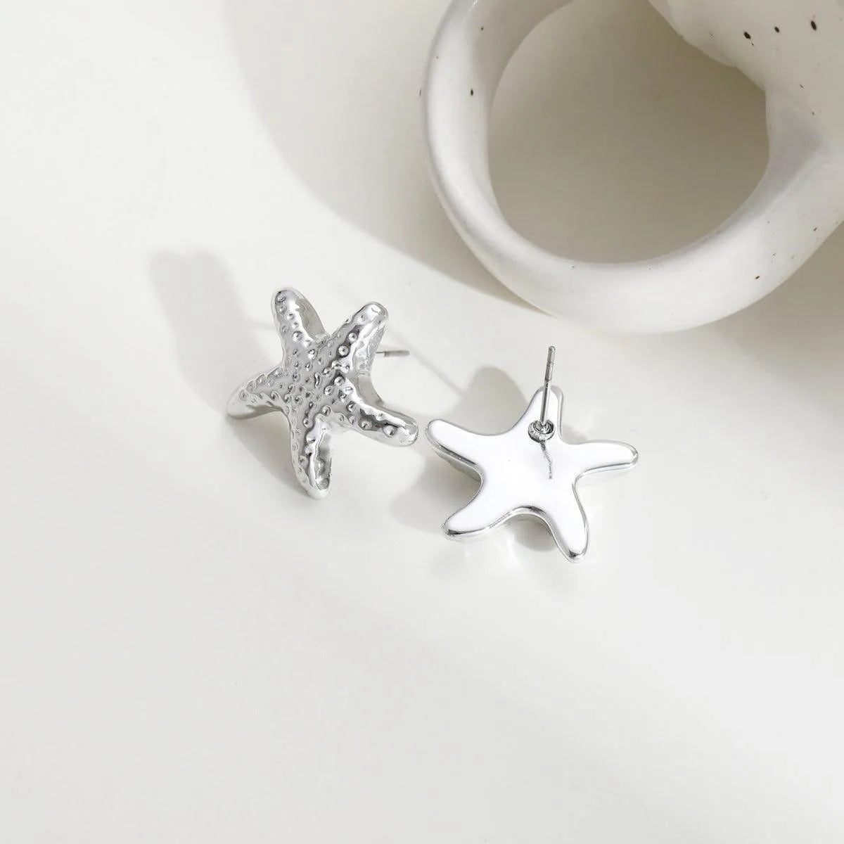 Geometric Starfish Gold & Silver Color Stud Earrings, 2 Pcs/Set