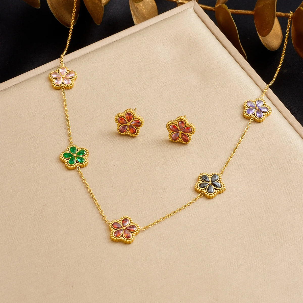 DIEYURO 316L Stainless White WaterDrop Crystal Inlay Flowers Necklace Bracelet Earrings Set Lady Classic Elegant Jewelry Sets