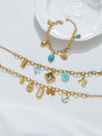 Bracelet jonc minimaliste rétro en acier inoxydable avec pendentif étoile turquoise