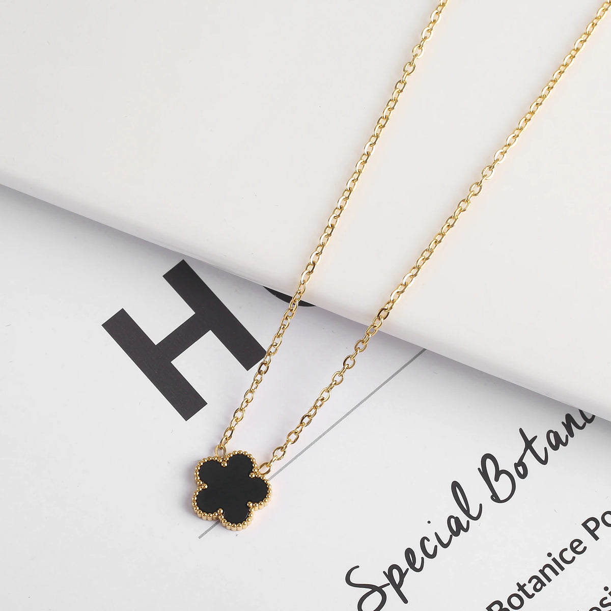 High Quality Hot Selling New Design Shell Acrylic Women's Stainless Steel Five Leaf Flower Jewelry Set That Does Not Fade Clover