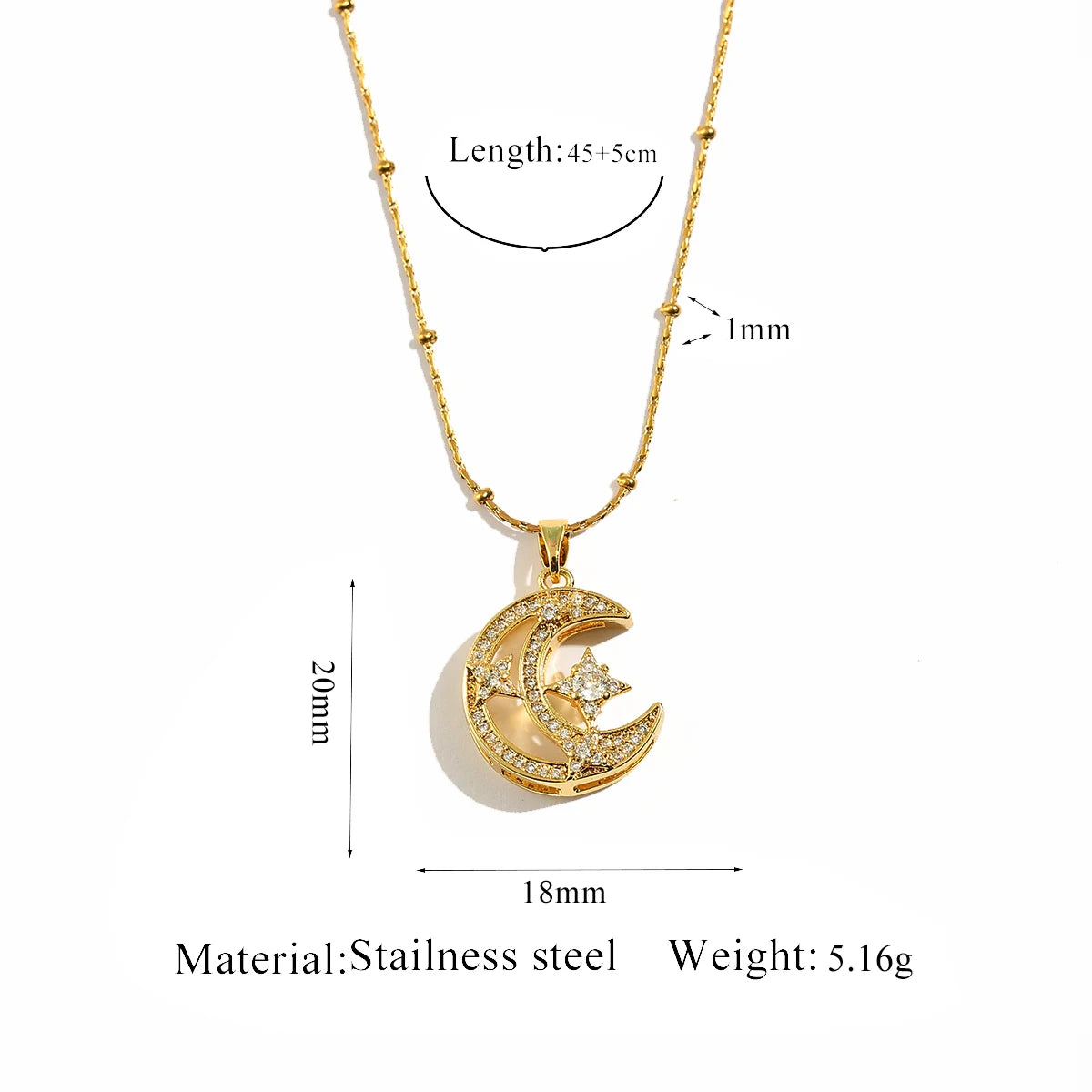 Jolivie Starburst Moon Pendant Necklaces For Women's Minimalist Rhinestone Necklace Fashion Jewelry Women Holiday Jewelry Gifts