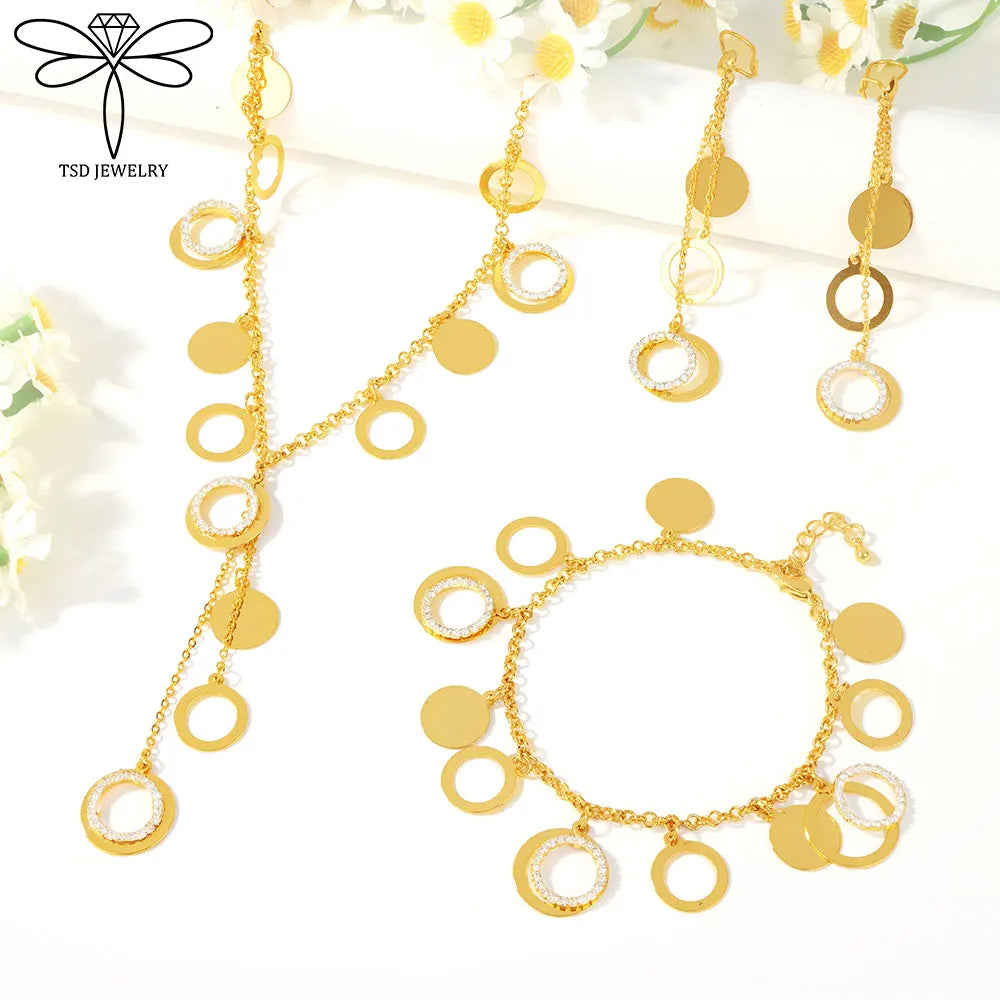 Parure de collier de luxe plaqué or de Dubaï, couleur or 21 carats, pendentifs italiens à pampilles, colliers ras du cou, bijoux de mariage pour femmes musulmanes saoudiennes