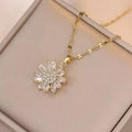 1PCS stainless steel Necklace Ladies Light Luxury Style Flower Pendant Inlaid Zirconia Titanium Steel Chain Holiday Jewelry
