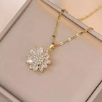 1PCS stainless steel Necklace Ladies Light Luxury Style Flower Pendant Inlaid Zirconia Titanium Steel Chain Holiday Jewelry