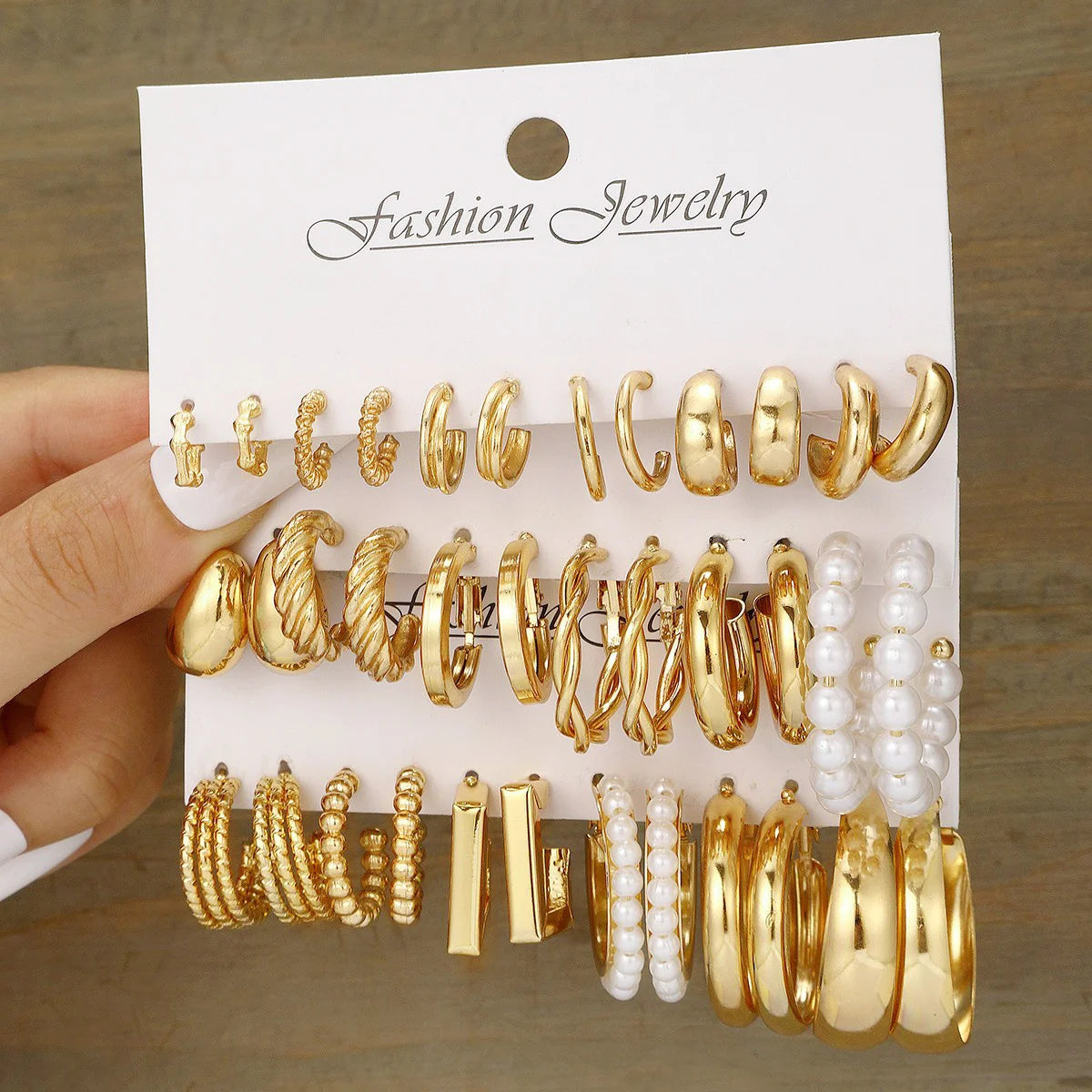 Gold Pearl Geometric Hoop Earrings