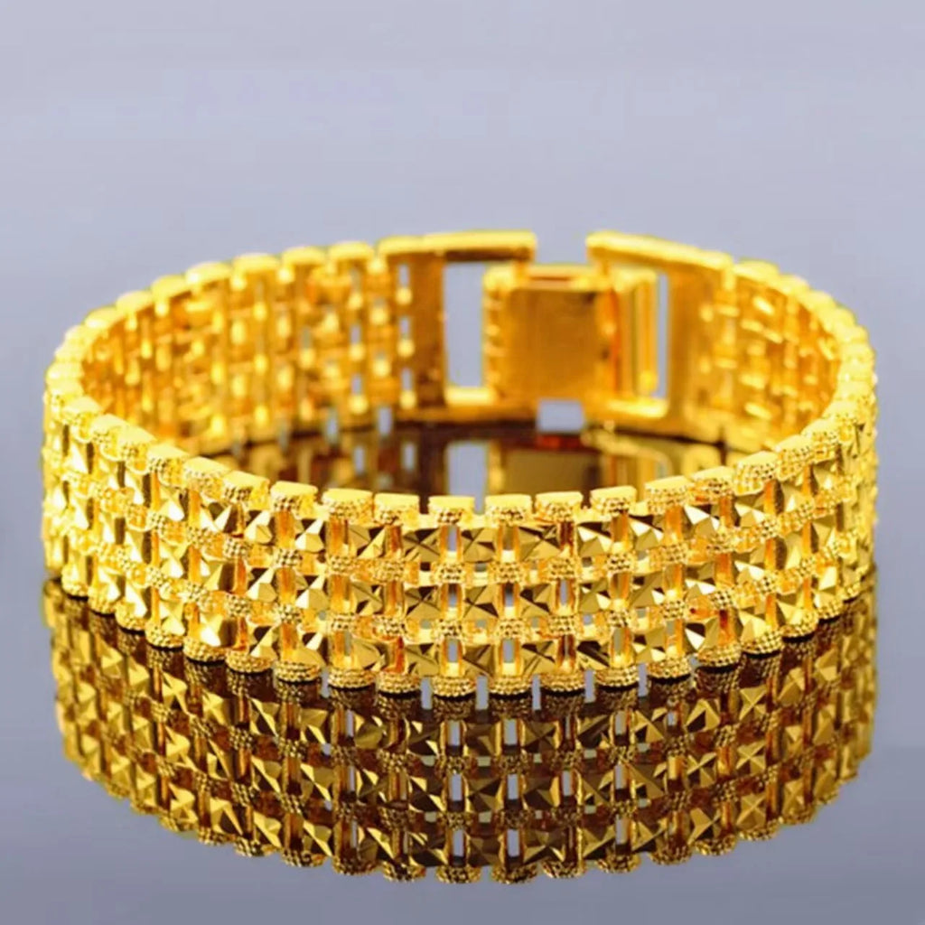 Bracelet chaîne de montre à trois rangs en or pur 9999 24 carats véritable pour homme, bijou généreux et mode