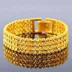 Bracelet chaîne de montre à trois rangs en or pur 9999 24 carats véritable pour homme, bijou généreux et mode