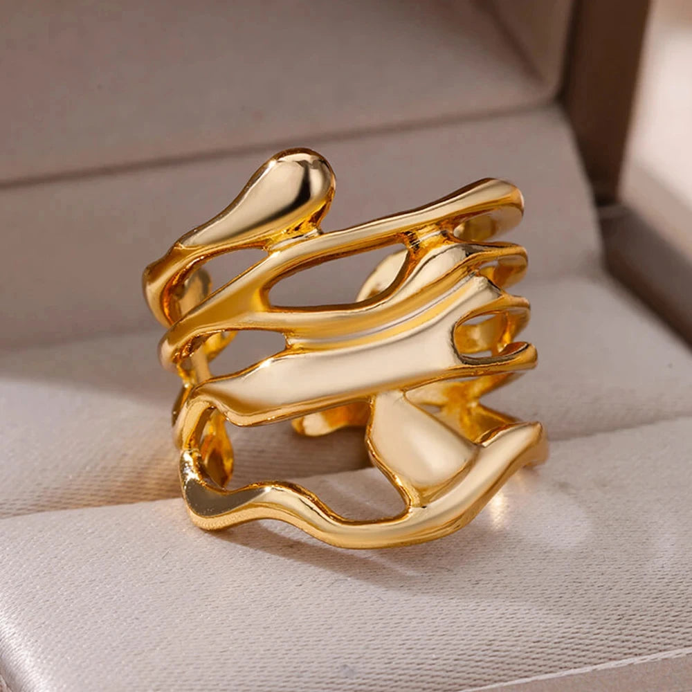 Stainless Steel Chunky Wide Geometric Open Ring