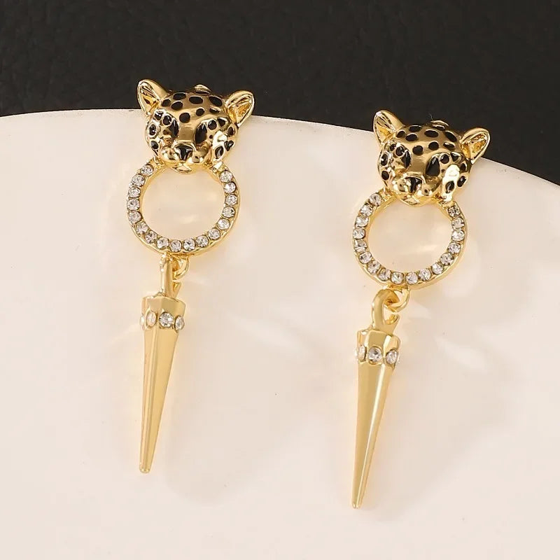 Trendy Personalized Cheetah Leopard Head Cone Pendant Earrings Fashionable Sexy Women's Quality Jewelry Accessories Luxurious