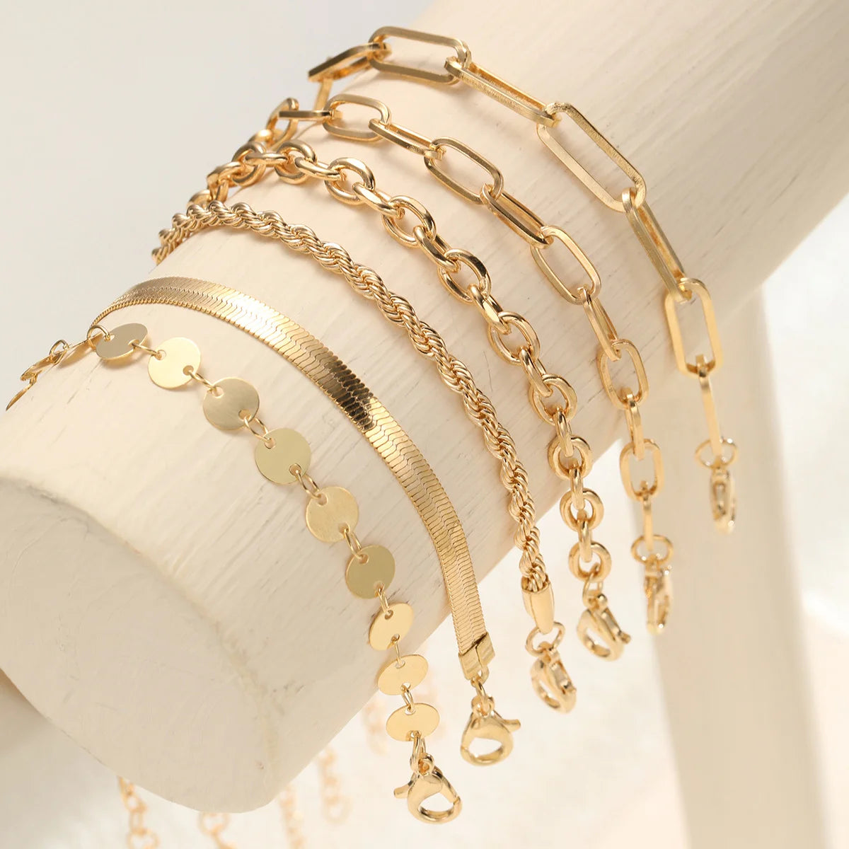 Vintage Chic Gold Color Cuban Chain Bracelet Set, 6 Pcs/Set