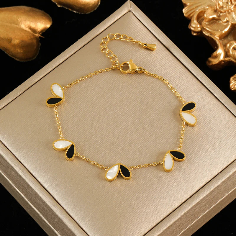 EILIECK 316L Stainless Steel Creative Heart Necklace Bracelet Earrings Set For Women Fashion Gold Color Waterproof Jewelry Gift