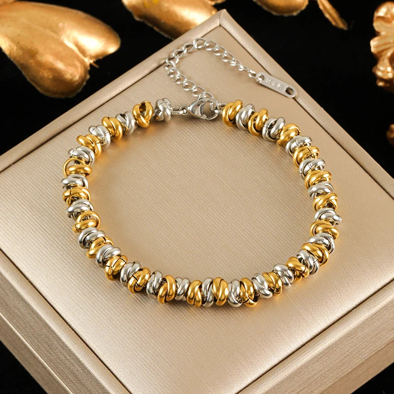 EILIECK 316L Stainless Steel Metal Gold Color Chain Necklace Bracelet Set For Women Fashion Punk Waterproof Jewelry Lady Gift