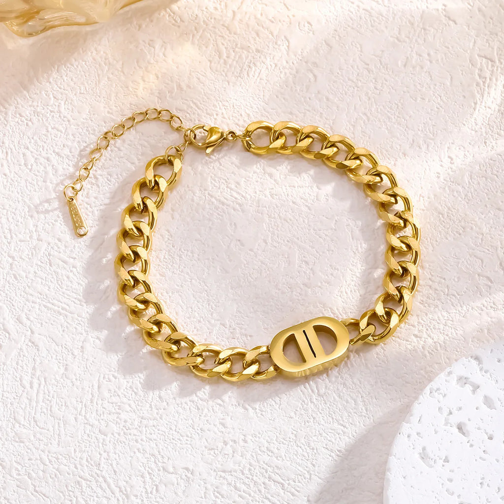 SGMAN Gold-Plated Stainless Steel Cuban Chain Bracelet Set