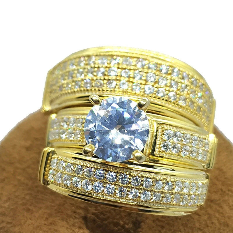 Huitan 2023 Trends Wedding Couple Rings for Women/Men Luxury Gold Color Marriage Engagement Lover Rings Modern Fashion Jewelry
