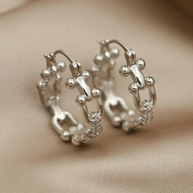 Stainless Steel Crystal Geometric Zirconia Bangle Set
