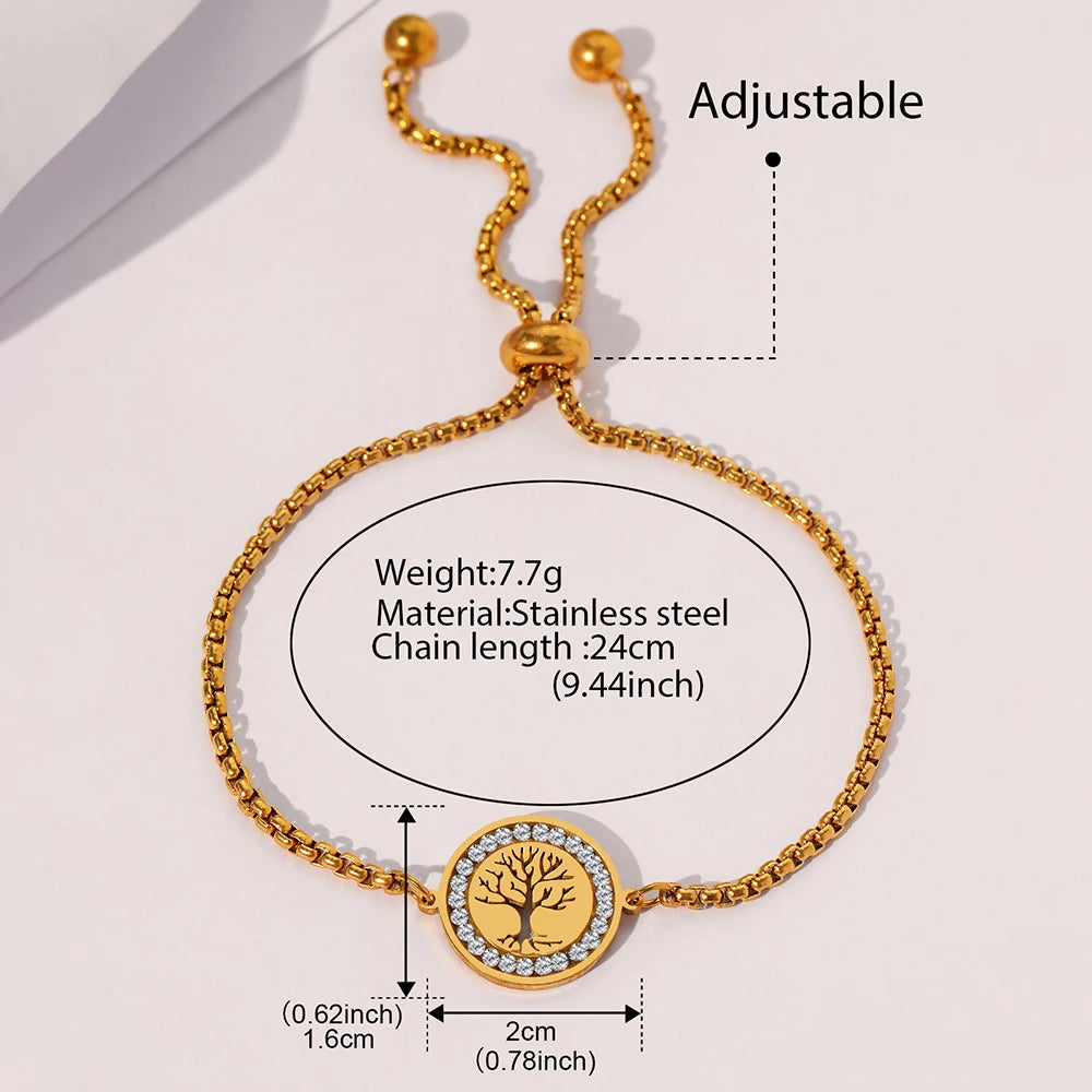 DOTIFI Stainless Steel Bracelets Exquisite Tree of Life Crystal Pendant Chain Trendy Bracelet For Women Jewelry Non-fading