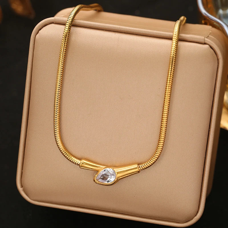 EILIECK 316L Stainless Steel Metal Long Layered Chain Necklace For Women Fashion Collar Neck Chain Waterproof Jewelry Lady Gift