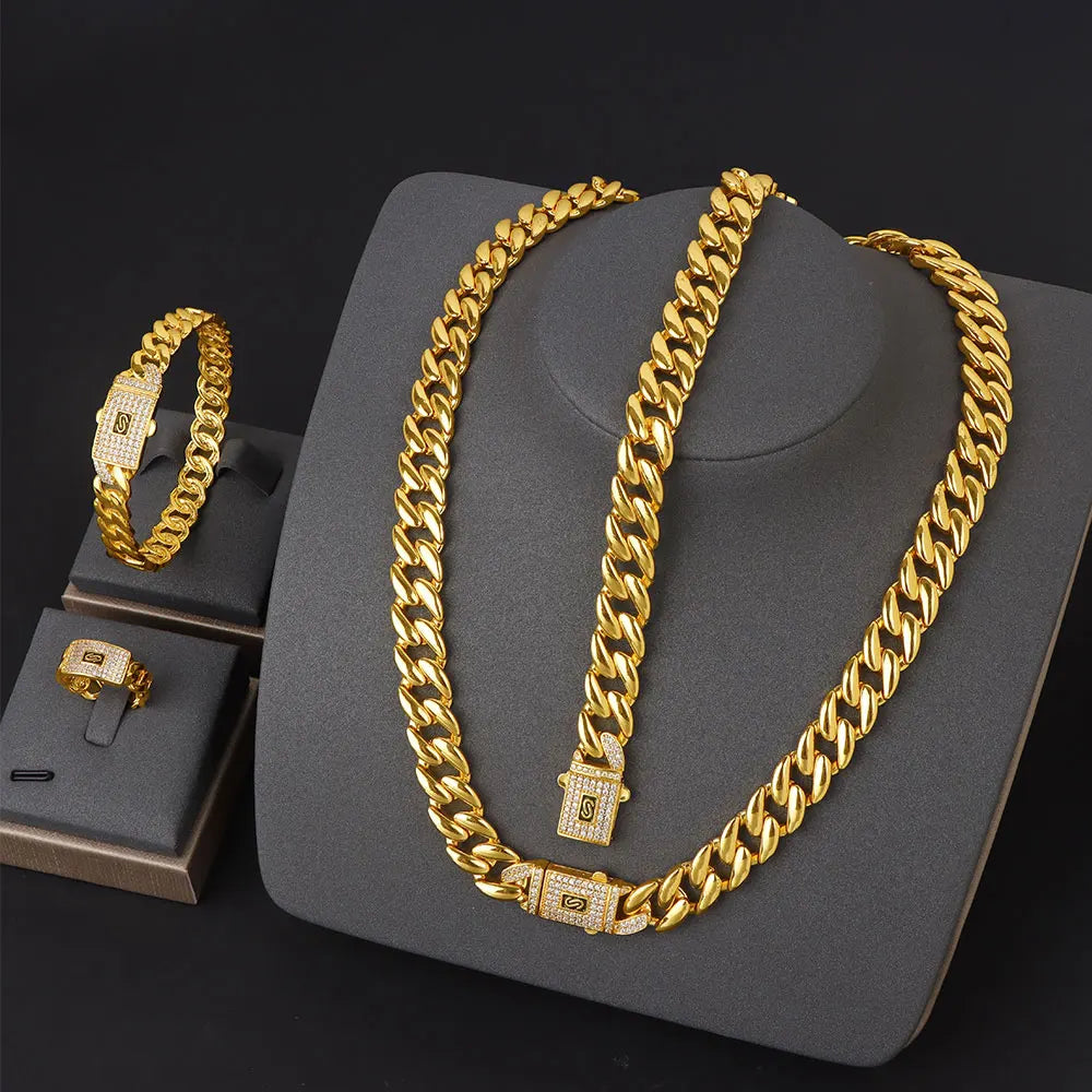 ChooseMe Arabic Dubai Vintage 21K Gold-Plated Cuban Chain & Zirconia Set