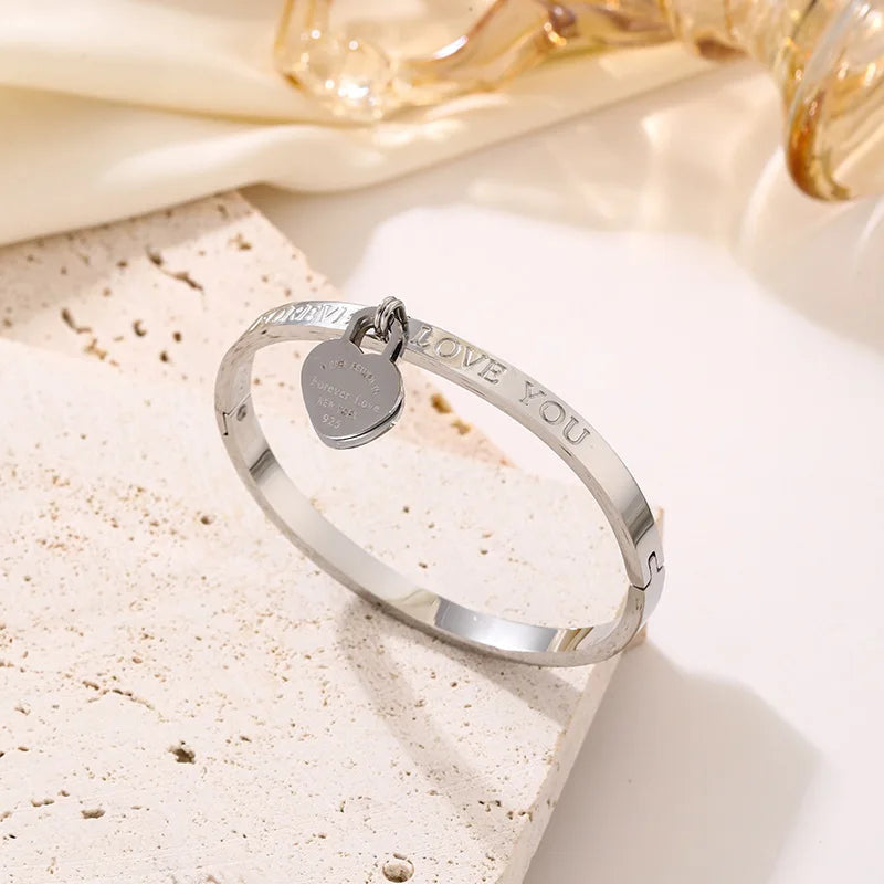 ChooseMe 3-Piece Stackable Stainless Steel Heart Elements Waterproof Bangle Set
