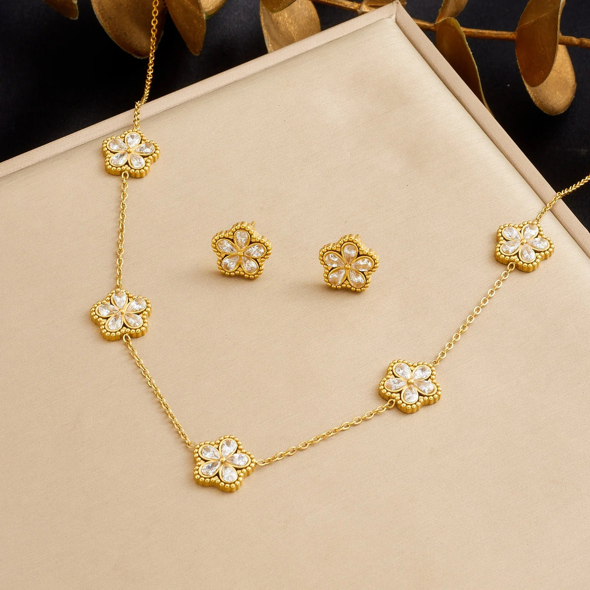 DIEYURO 316L Stainless White WaterDrop Crystal Inlay Flowers Necklace Bracelet Earrings Set Lady Classic Elegant Jewelry Sets