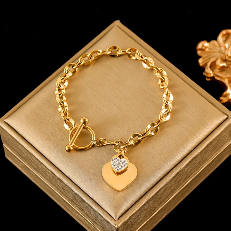 EILIECK Stainless Steel Gold Color Chain Bracelet Bangle For Women New Anti-Fading Fashion Jewelry Suitable for Daily Layering