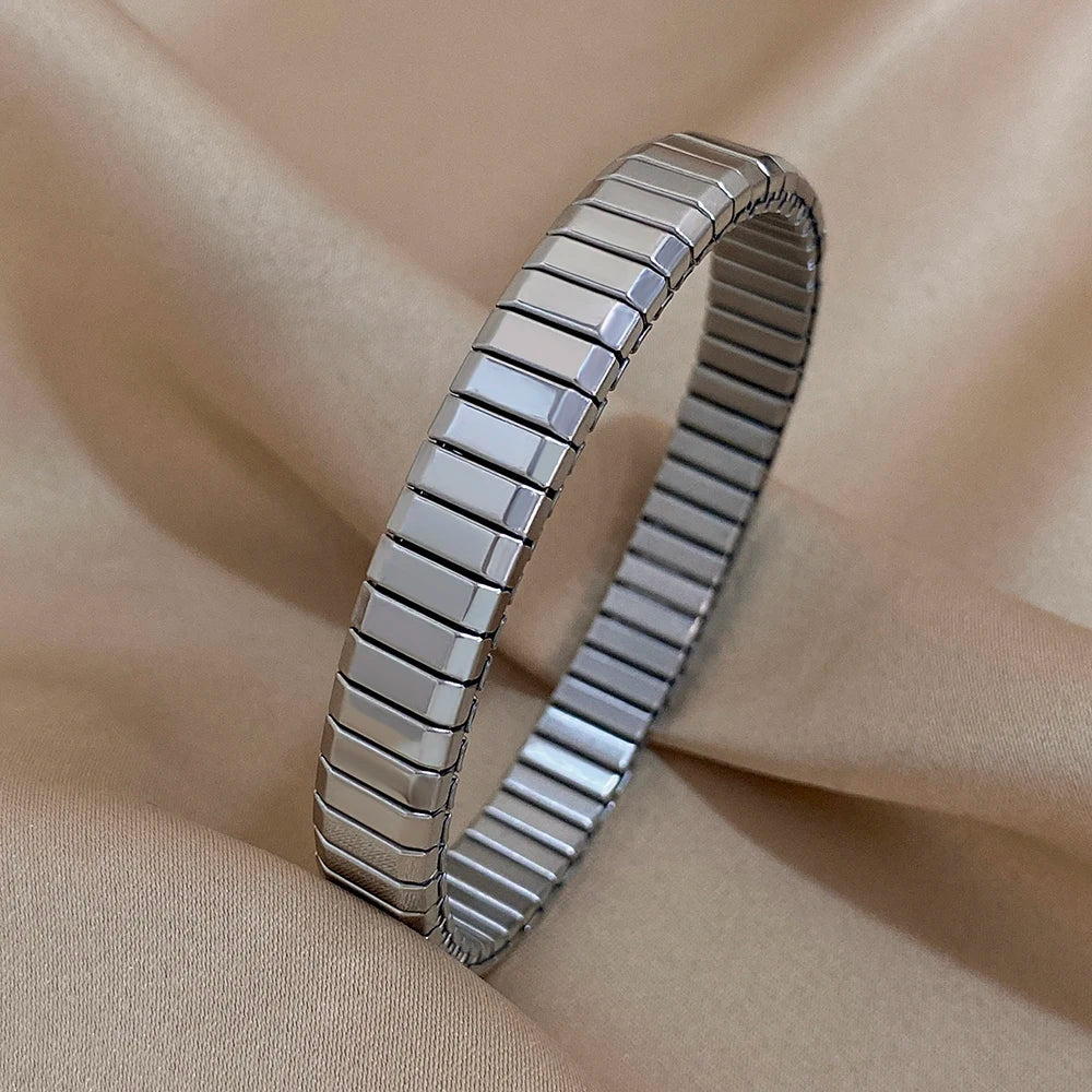 Greatera 6.5mm Width Thin Stainless Steel Elastic Bracelets Bangles for Women Gold Silver Color Stacked Bracelet Party Jewelry