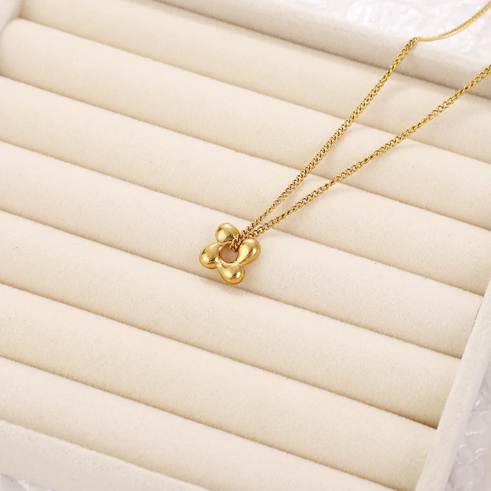 Simple Exquisite Rotate Flower Pendant Necklace Stud Earrings for Women Stainless Steel Jewelry Set Party Daily Gift for Friends