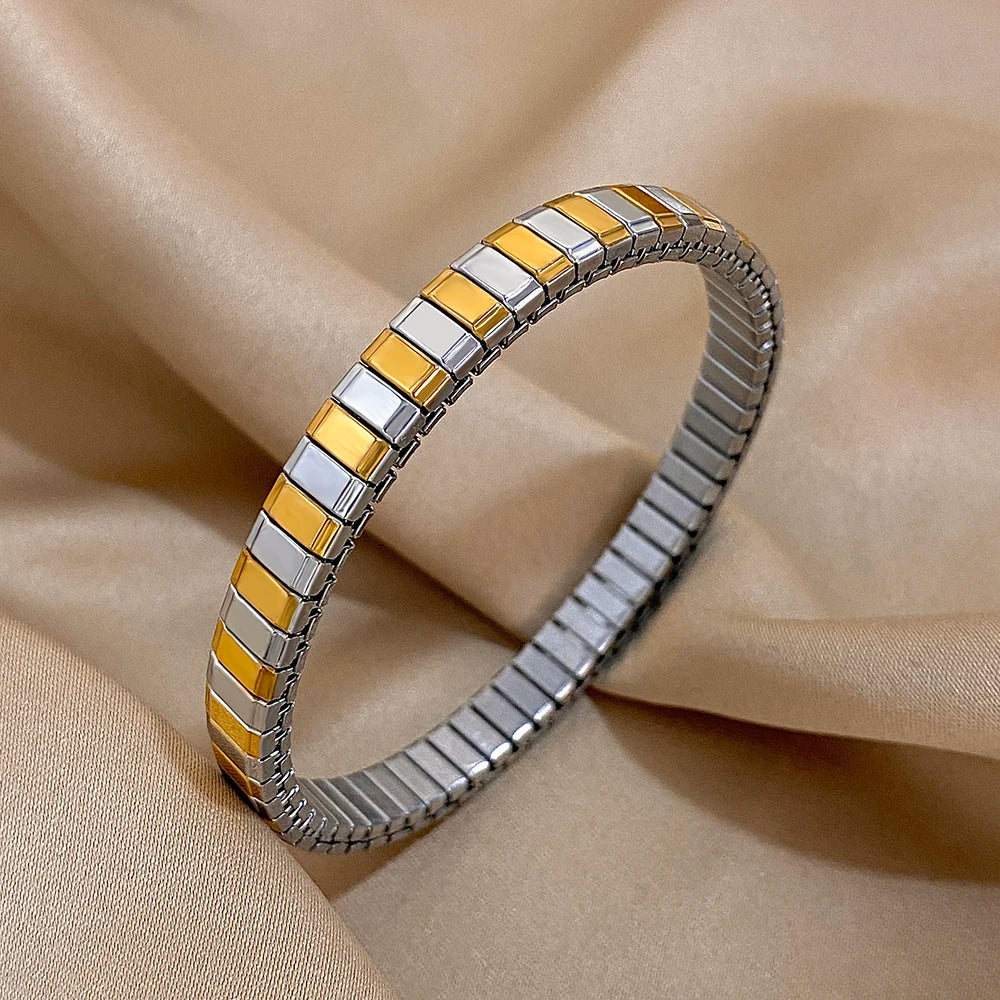 Greatera 6.5mm Width Thin Stainless Steel Elastic Bracelets Bangles for Women Gold Silver Color Stacked Bracelet Party Jewelry