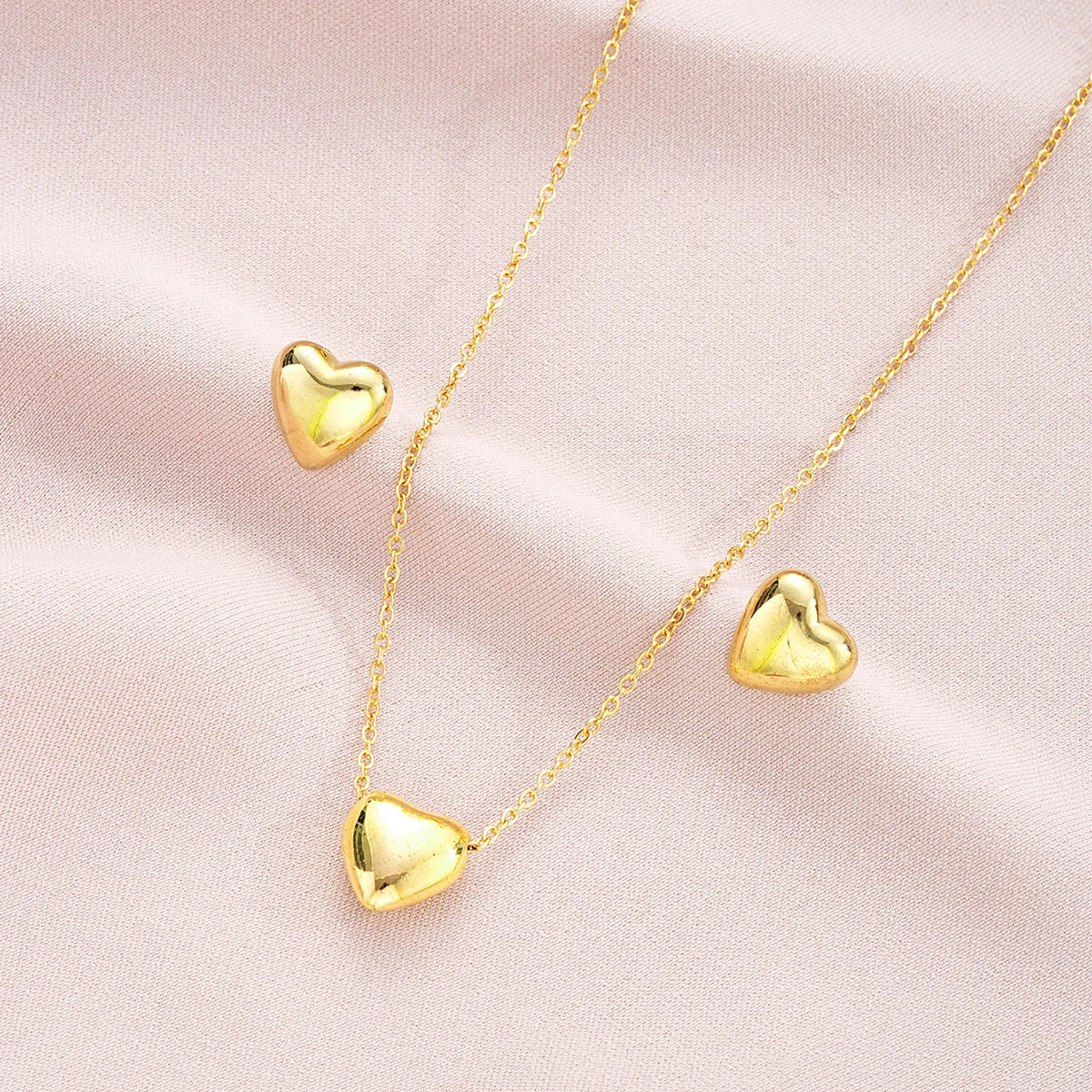 Boho Chic Gold Color Heart Necklace & Stud Earring Set