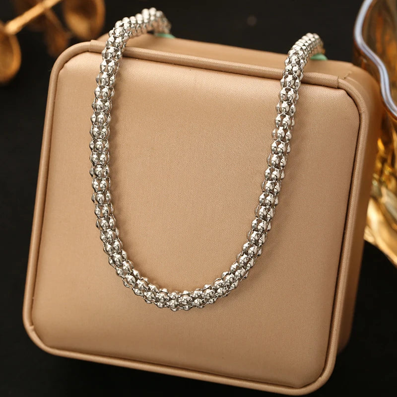 EILIECK 316L Stainless Steel Metal Long Layered Chain Necklace For Women Fashion Collar Neck Chain Waterproof Jewelry Lady Gift