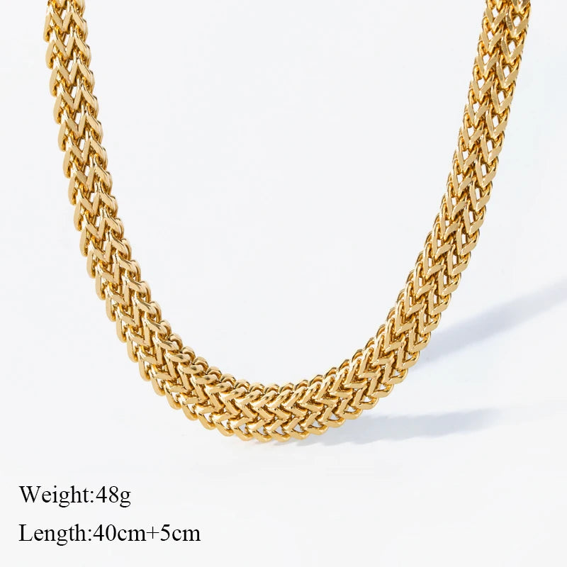 GANEMLY 316L Stainless Steel Thick Chain Necklace Bracelet Set For Women New Punk 18K Gold Plated Waterproof Jewelry Set Bijoux