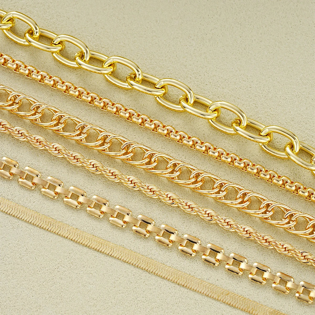 Simple Chunky Twisted Cuban Chain Metal Bracelet Set, 6 Pcs/Set