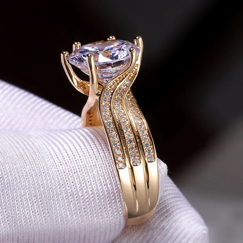 Gorgeous Solitaire Zirconia Bridal Wedding Rings Gold Color Engagement Party Brilliant Women Jewelry Anillos De Mujer Кольцо