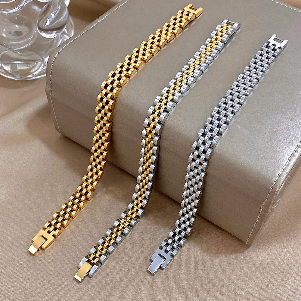 ChooseMe Five-Layer 10mm Beaded Two-Tone Stainless Steel Watch-Chain Bangle