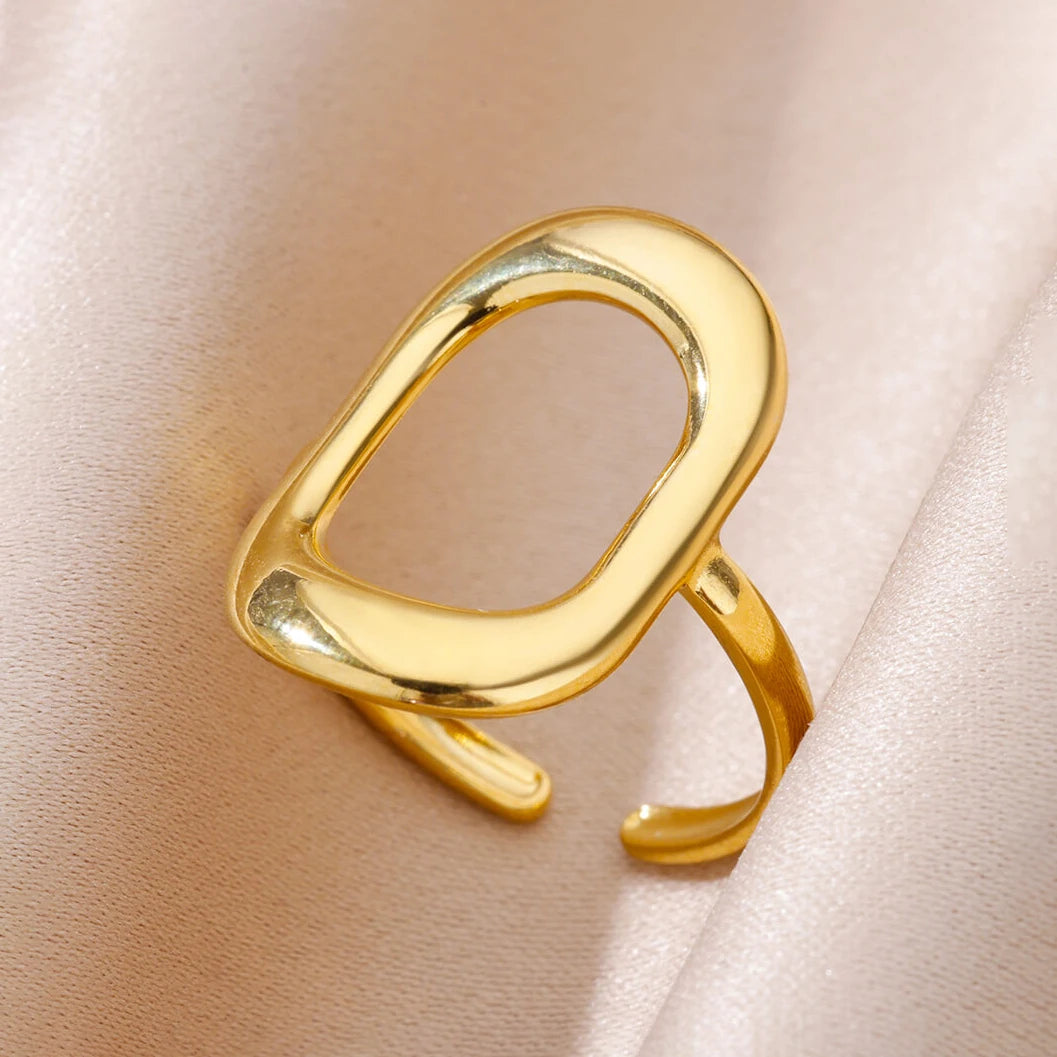 316L Stainless Steel Gold-Color Multilayer Geometric Open Ring