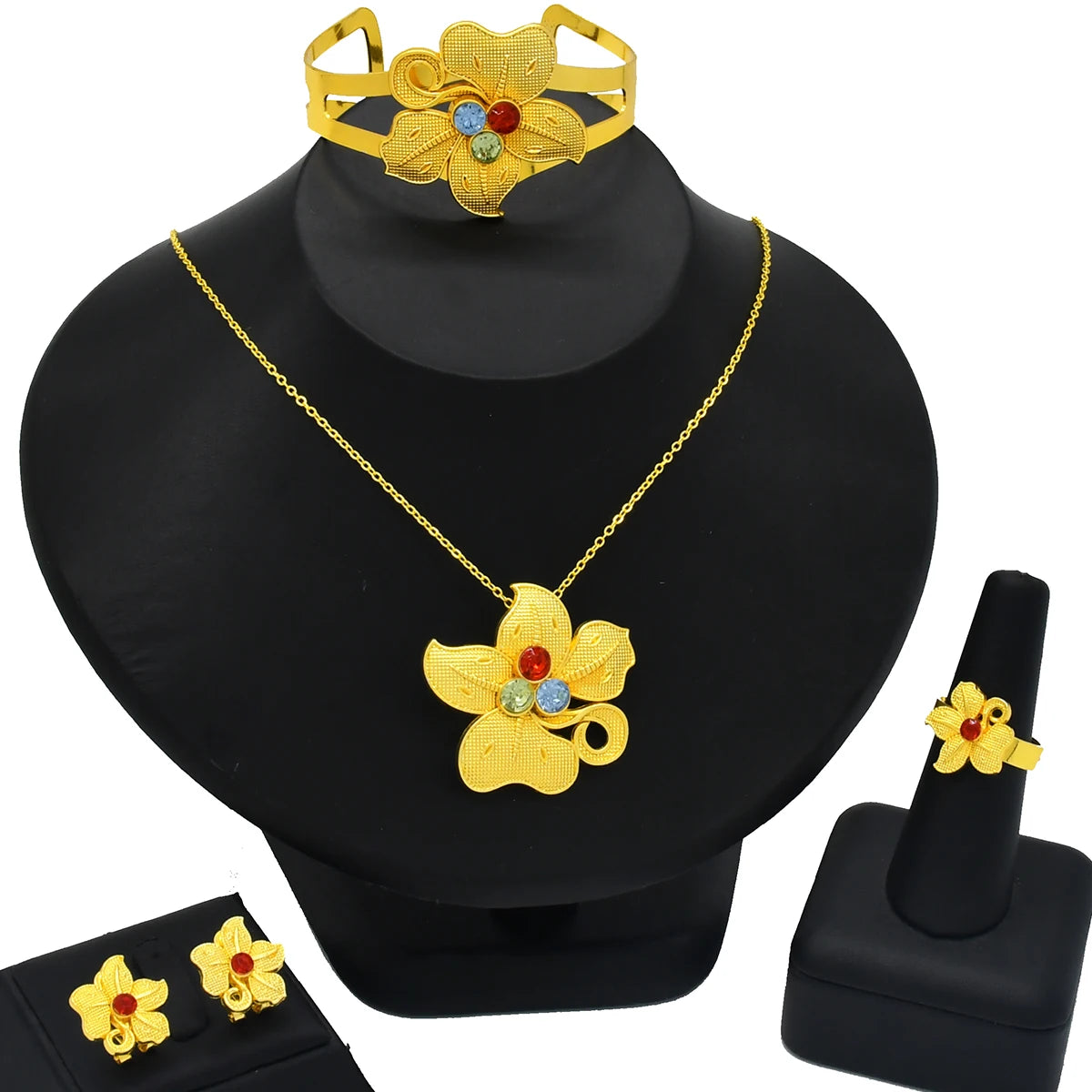 ANIID Nigeria Butterfly Cystal Jewelry Sets For Lady Wedding Ethiopian 24K Gold Color Necklace And Earing Jewellery Dubai Gift